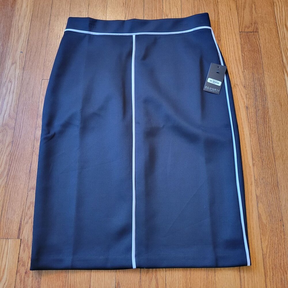 Eloquii‎ 14 Black Pencil Skirt Midi White Stripes Down the Side Stretch